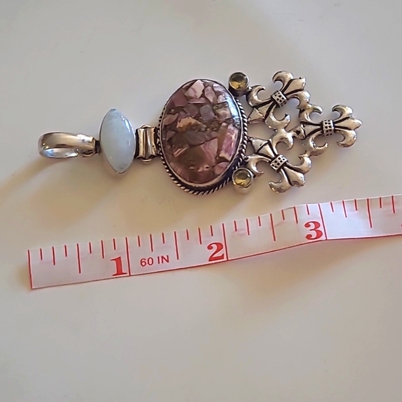 925 Silver Rhodochrosite, Citrine, and Moonstone Pendant - Picture 6 of 7
